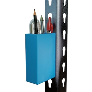Skinny bin for steel component shelving with universal compatibility
