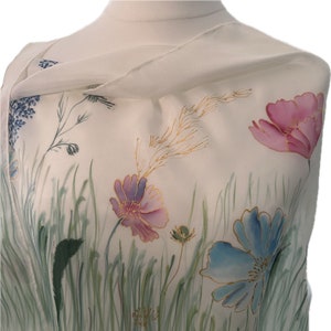 Hand-Painted Silk Scarf: Wildflower Design, Lightweight Wrap