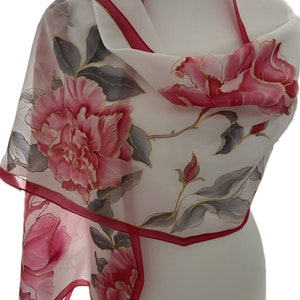 Handbemalter Seidenschal: Pink Roses, Royal Blau oder Weiss, Wearable Art