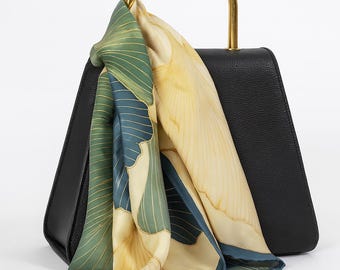 Hand Painted Silk Scarf: Tropical Ginkgo Leaf Wearable Art - 90x90cm