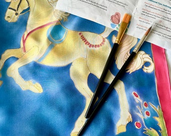 Kit de pintura para bufanda de seda: diseño de caballo, guta dorada, arte DIY