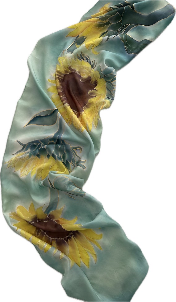 Sciarpa di seta dipinta a mano: Girasoli di Van Gogh, scialle