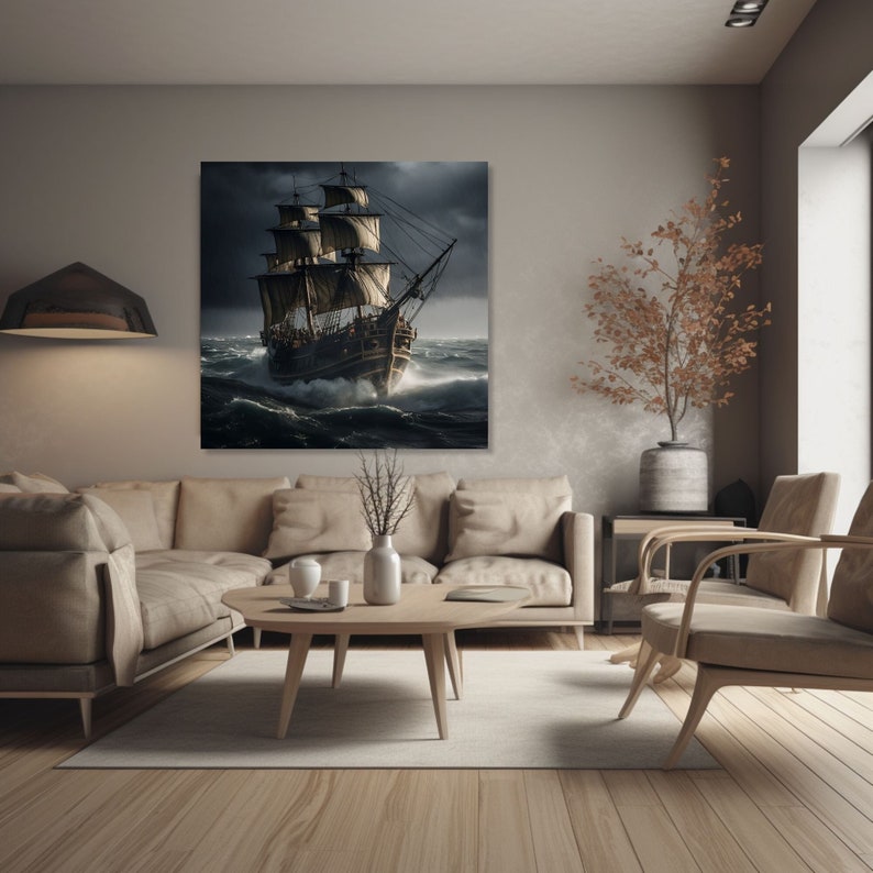 Pirate Ship Canvas Print Stormy Seas Wall Art Hyper Etsy