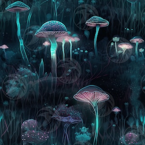 Biolumineszierende Pilze Musterdesign digitaler download