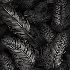 Black Raven Feathers seamless pattern digital download