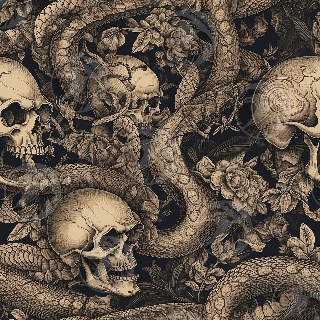 Skulls and Snakes Seamless Pattern Digital Download - Etsy