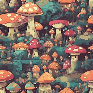 Mushroom Kingdom seamless pattern digital download