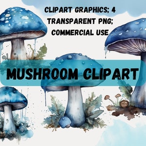 Clipart di funghi dell'acquerello - formato PNG clip art; download istantaneo; uso commerciale