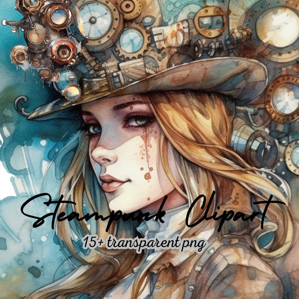 Steampunk Beautiful Woman Clipart- 15 high-qualtity pngs - digital Download , Clipart for commercial use, Transparent PNGs