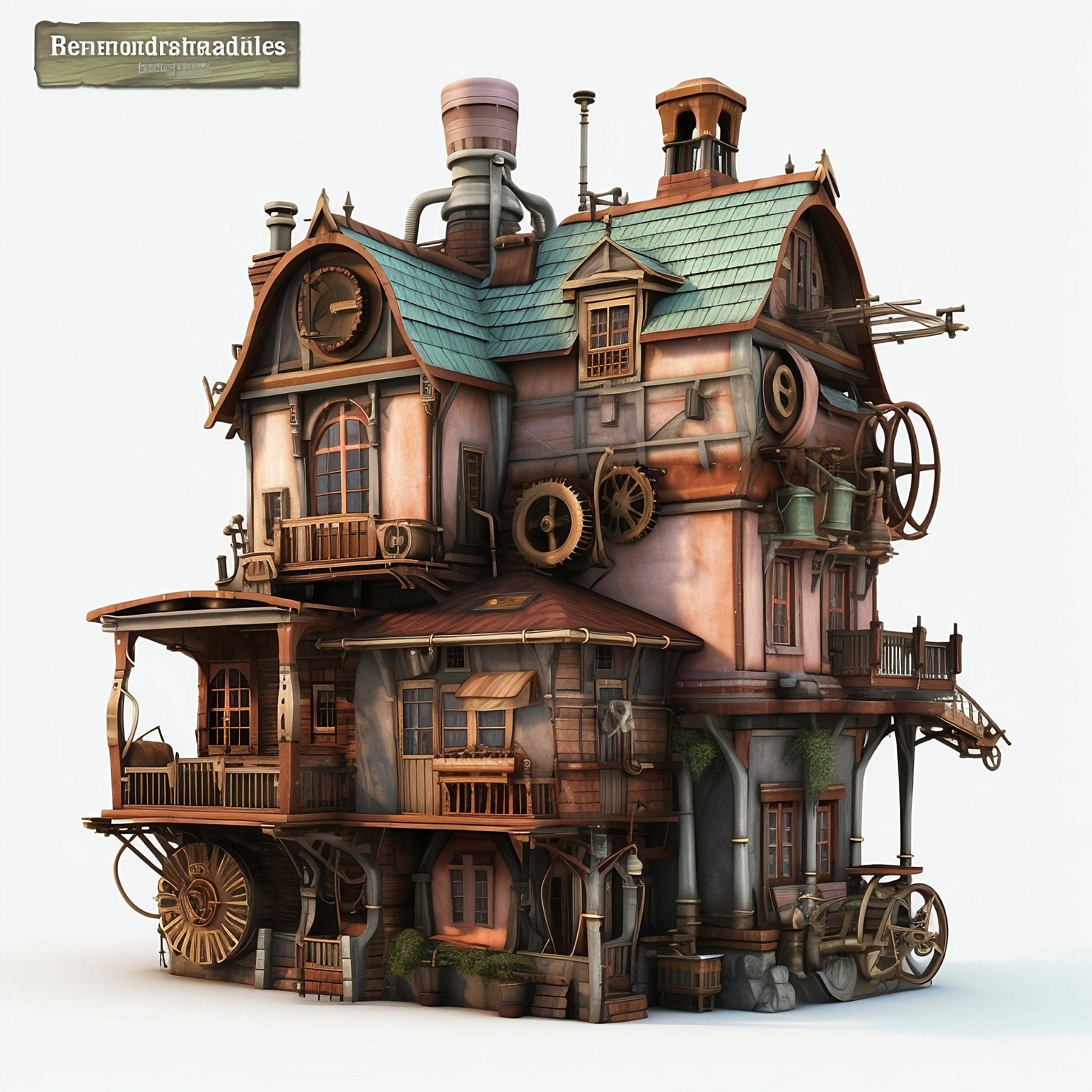 Steampunk Houses Clipart 15 Highqualtity Pngs Digital Download