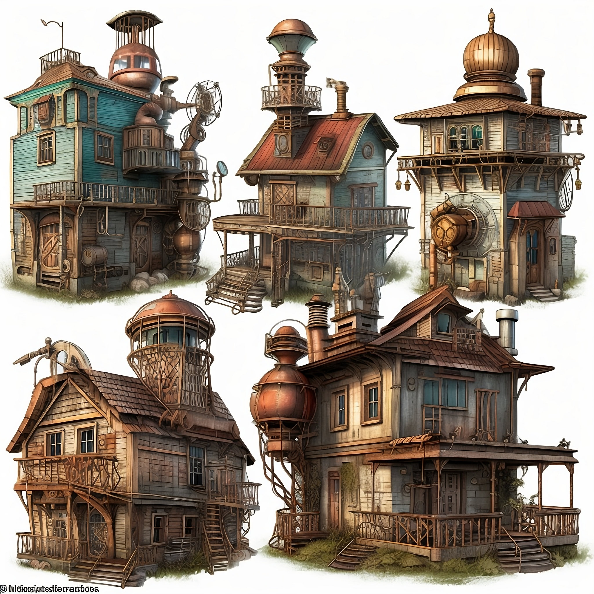 Steampunk Houses Clipart 15 Highqualtity Pngs Digital Download