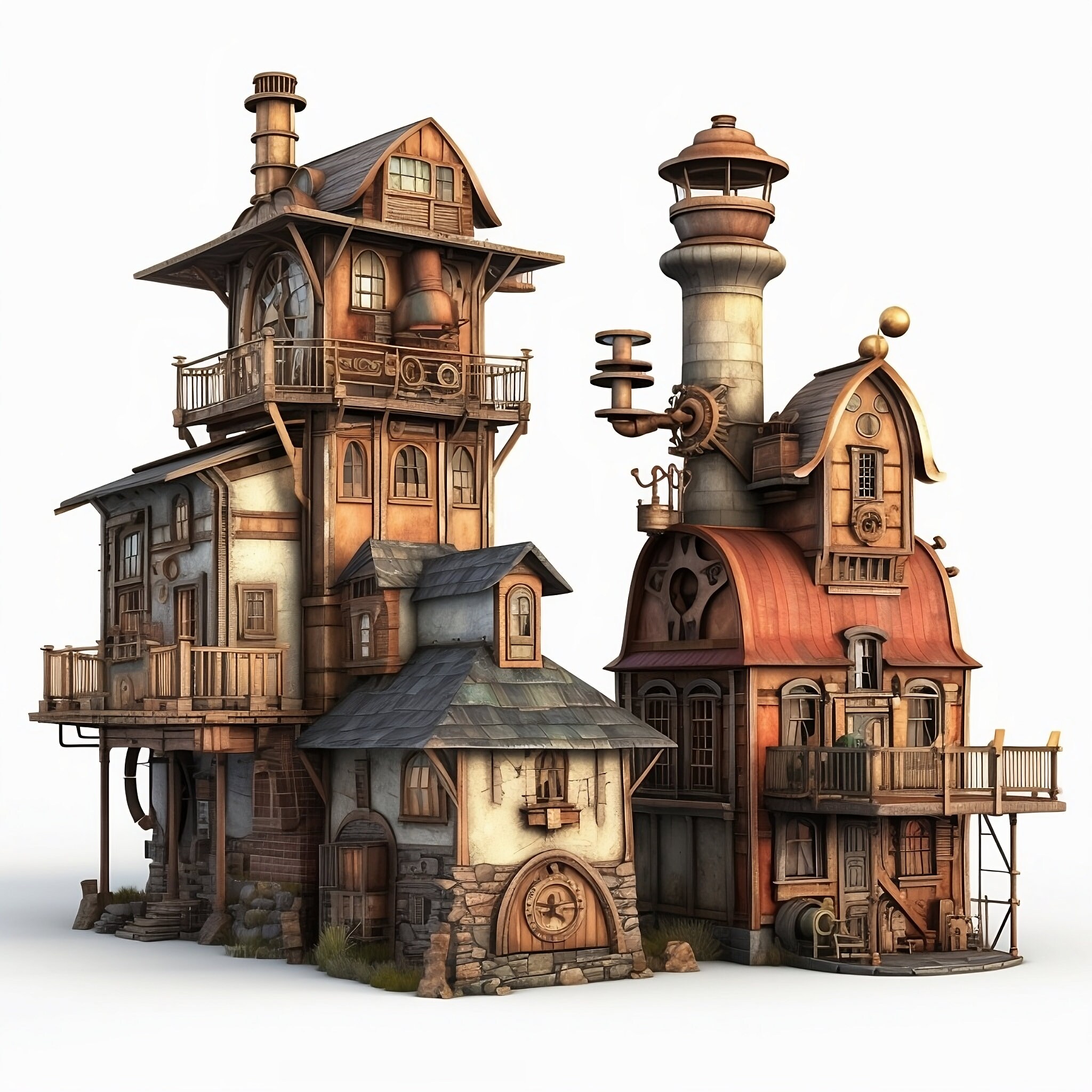 Steampunk Houses Clipart - 15 High-qualtity Pngs - Digital Download ...