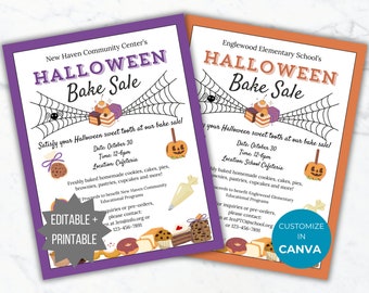 Halloween Bake Sale fundraiser flyer template Editable Fall Community event bake sale printable HOA Halloween event fundraiser invite flyer