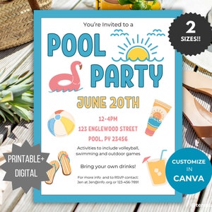 Invitation à une fête d'anniversaire à la piscine Invitation à une fête d'été à la piscine Modèle Flyer de fête de quartier Événement estival Invitation à une fête de piscine Flyer numérique
