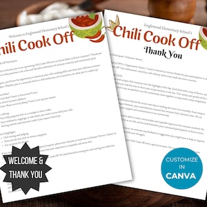 Folleto de concurso de cocina de chile Plantilla de carta de bienvenida Carta de agradecimiento para voluntarios Paquete de planificación de eventos de fiesta de otoño de la PTO Invitación para recaudación de fondos de la escuela de la PTA