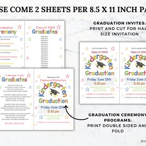 Editable Kindergarten Graduation invitation printable elementary graduation program ceremony invite graduation diploma certificate template