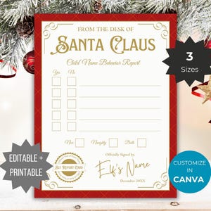 Informe de comportamiento de elfos imprimible Carta de advertencia de elfos Correo del Polo Norte de Navidad Plantilla de informe de comportamiento de elfos Correo de elfos Carta de Santa Claus Accesorio del kit de elfos