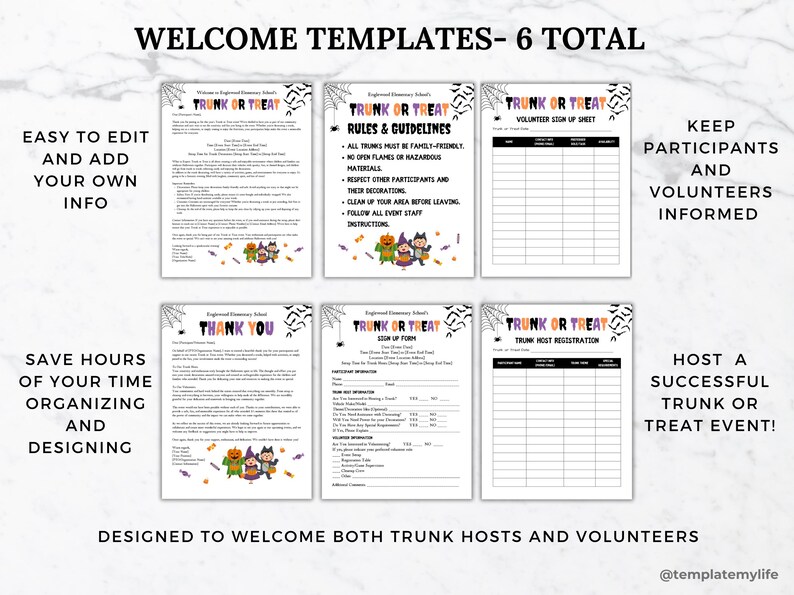 Trunk or Treat Flyer Packet Template Bundle PTO Halloween Party
