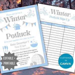 Winter Potluck Flyer template Potluck sign up sheet neighborhood dinner party invitation brunch flyer community luncheon invite food signup