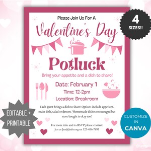 February Potluck Flyer template Potluck invitation flyer neighborhood party invitation Valentine party flyer community luncheon invitation