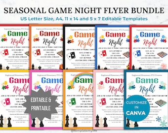 Monthly Game Night Church flyer fundraiser template business event flyer invitation seasonal fundraising flyer bundle neighborhood party