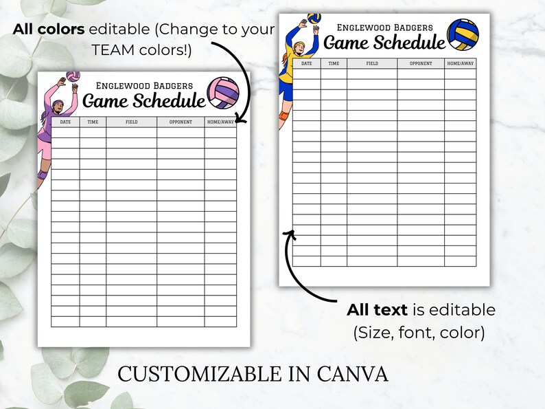 Volleyball game schedule template Volleyball sports calendar game day schedule game planner printable team mom game tracker coach schedule