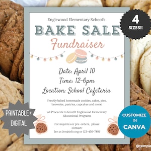 Bake Sale Fundraiser Flyer Template Spring Bake Sale Flyer Editable School event sign PTA Flyer School Fundraiser invitation PTO template