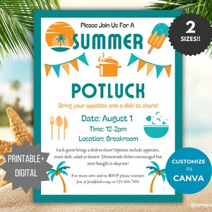 Summertime Potluck Invitation template dinner party invite flyer office party invitation potluck flyer work luncheon invitation church flyer