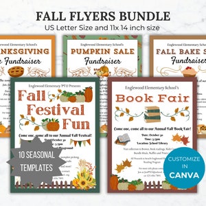 Autumn Fundraiser flyer editable template bundle community bake sale printable church fundraising fall festival sign library book fair flyer