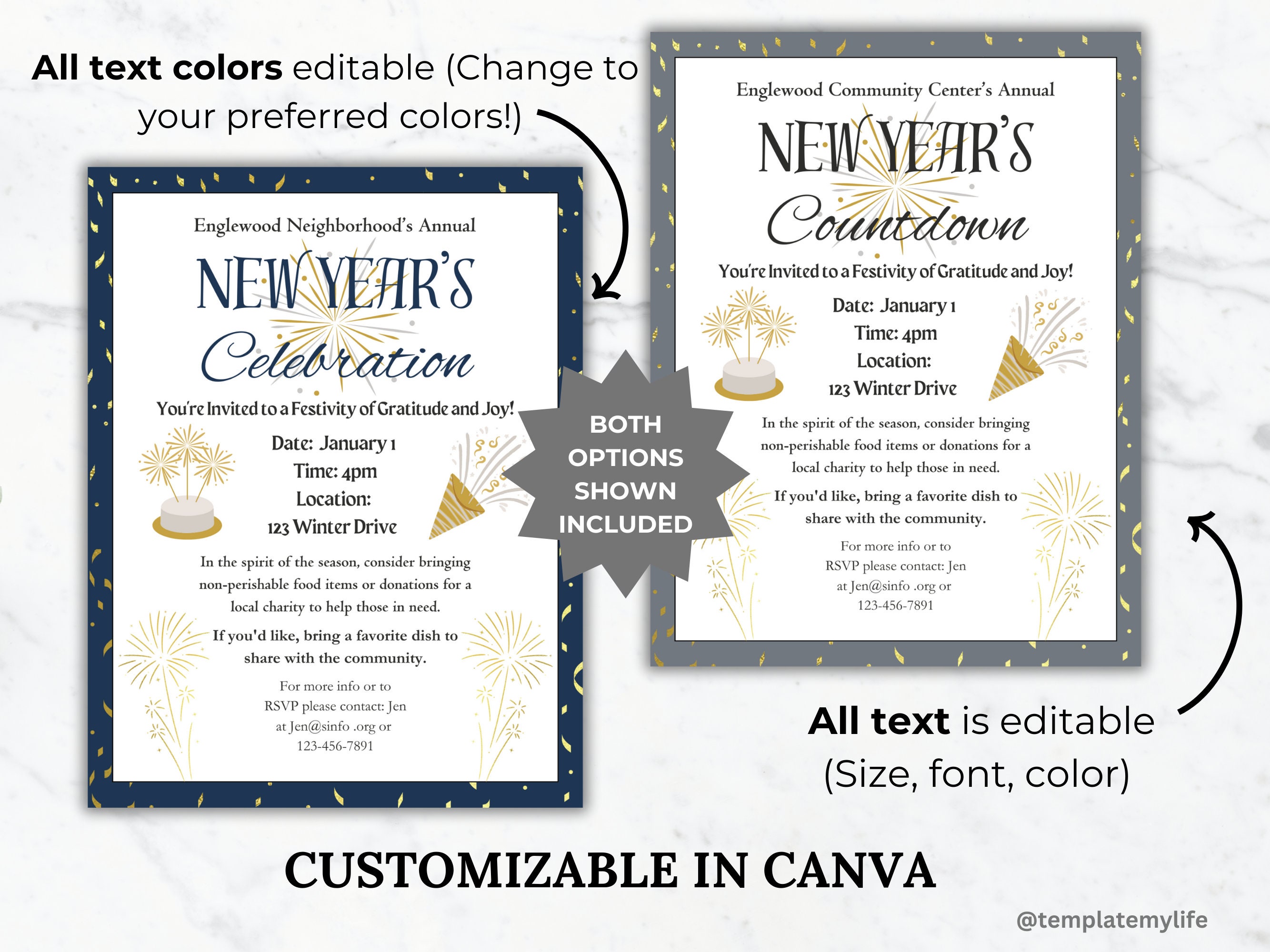 Folleto de invitación a la celebración de Año Nuevo Plantilla de volante de  fiesta de cuenta regresiva de Año Nuevo imprimible Invitación a la cena de  Nochevieja digital - Etsy México, image size:2667x2000