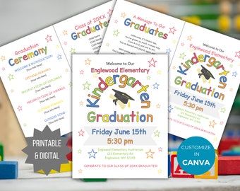 Plantilla editable del programa de graduación de jardín de infantes programa de inicio folleto imprimible de la ceremonia de graduación de primaria folleto de cartel de bienvenida