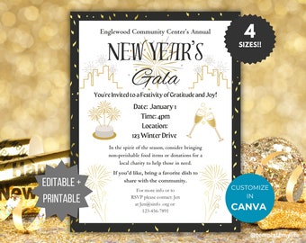 Modello di invito di Capodanno Invito di gala modificabile Festa di Capodanno Volantino di celebrazione di eventi scolastici Volantino aziendale stampabile per le vacanze