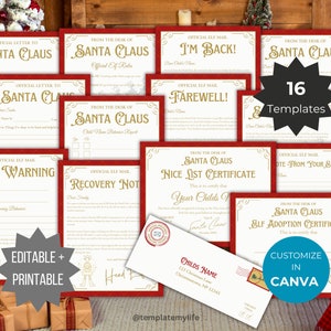 Paquete imprimible de Santa Claus Carta de despedida de elfo Carta de advertencia de Santa Claus Plantilla de elfo Cartas a Santa Claus Tarjeta de calificaciones de elfo Nota del paquete de Navidad de elfos