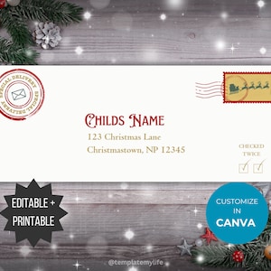 Plantilla de sobre para carta de Papá Noel Sobre de duende Carta de Papá Noel Correo del polo norte imprimible de Navidad Correo de Navidad imprimible de duende Carta de duende