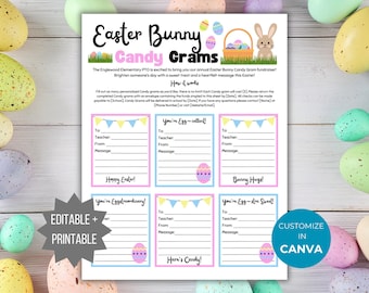 Easter Bunny Candy Gram Flyer PTO Template Church Spring Candy Gram printable Editable School fundraiser Flyer Easter Candy Gram PTA Flyer