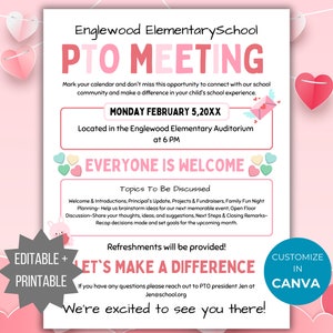 Valentines PTA Meeting Flyer Printable Winter Church Flyer Vorlage Februar Meeting Flyer Pta Sign pto Geschäftstreffen Flyer einladen