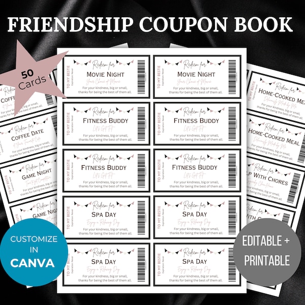 Coupon Book Friend Appreciation Gift for sister friendship anniversary gift Coupon printable Bestie Gift for her Coupon template editable