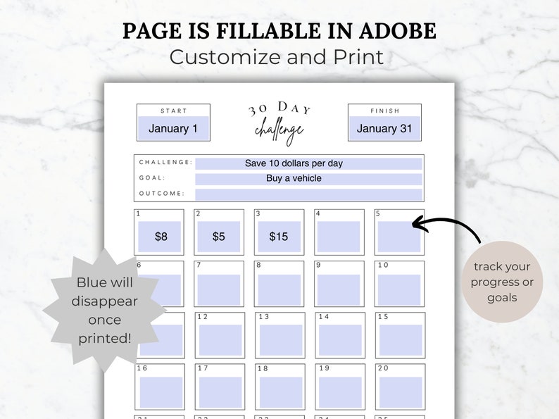 30 Day Challenge Tracker Printable Monthly Challenge Planner Daily ...