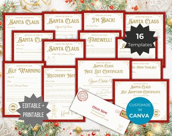 Elf Printable Bundle Willkommensbrief Weihnachtsmann schöne Liste Zertifikat Vorlage Elf Brief an Santa druckbare Elfenadoptionszertifikat Elfenaktivität