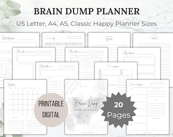 Brain Dump Planner Printable Brain dump journal page task tracker daily task planner to do list task priority tracker weekly task planner