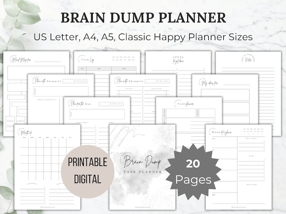 Brain Dump Planner Printable Brain dump journal page task tracker daily task planner to do list task priority tracker weekly task planner