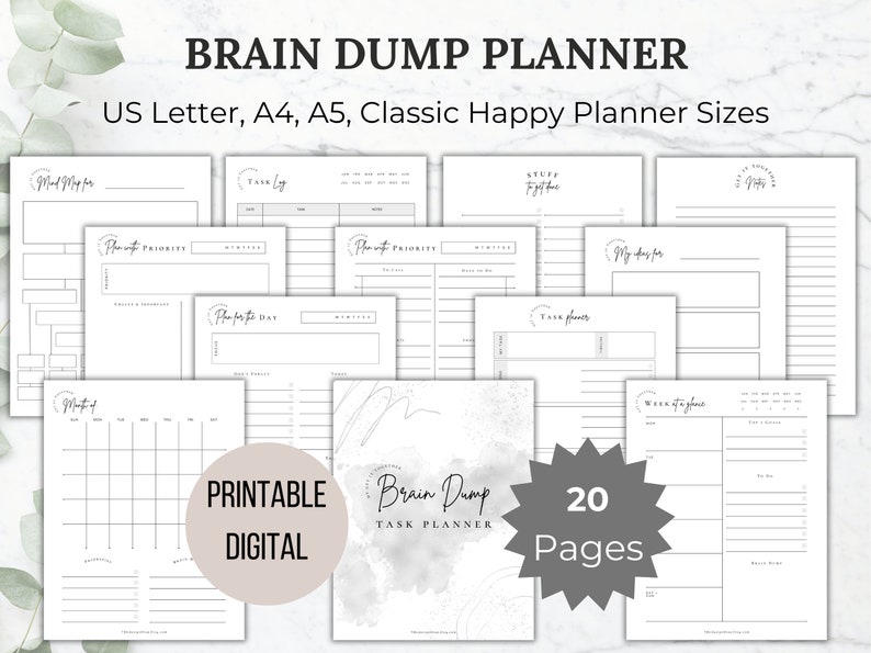 Brain Dump Planner Printable Brain dump journal page task tracker daily task planner to do list task priority tracker weekly task planner