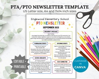 PTA Newsletter Template PTO Newsletter Editable School Newsletter Flyer School News Elementary Newsletter Middle School Classroom Newsletter