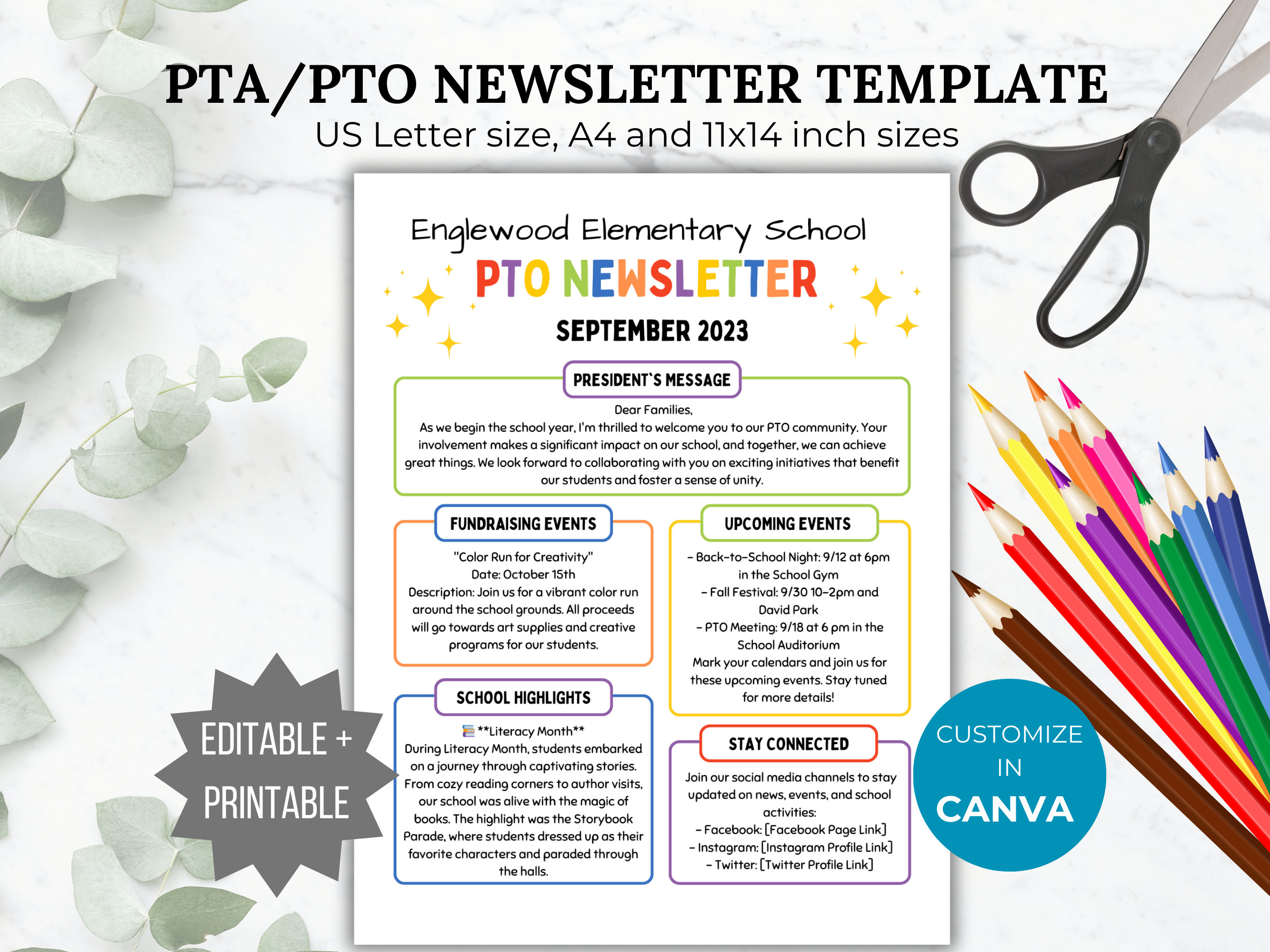 PTA Newsletter Template PTO Newsletter Editable School Etsy PTA Newsletter Template PTO Newsletter Editable School Etsy
