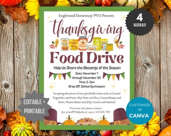 Thanksgiving Food Drive Flyer Template PTO Charity Flyer Editable Donation Flyer School Fundraiser Flyer Fall printable PTA Donation sign