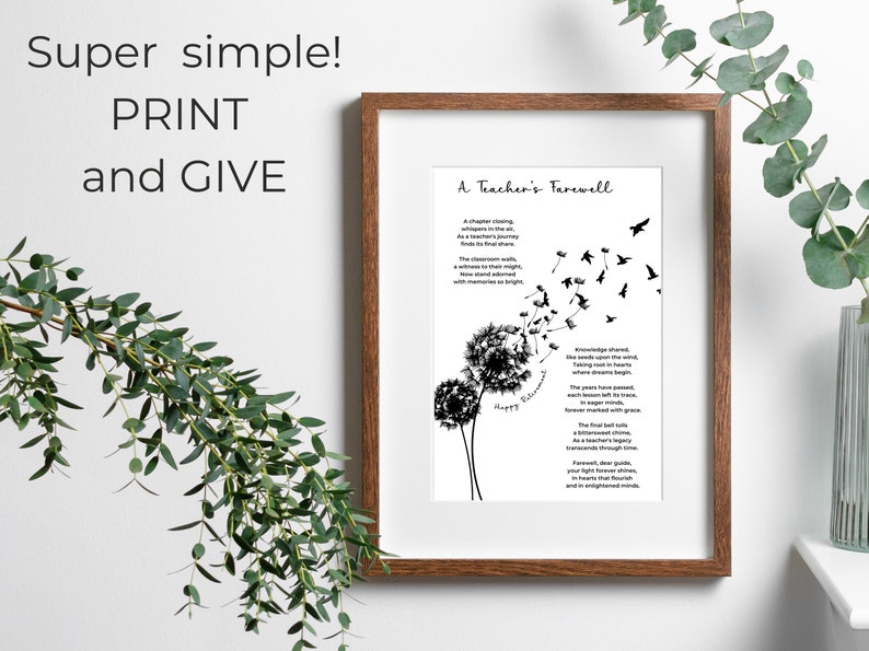 Teacher retirement gift printable for retiring teacher poem wall art digital print teacher retirement card teacher home wall decor present