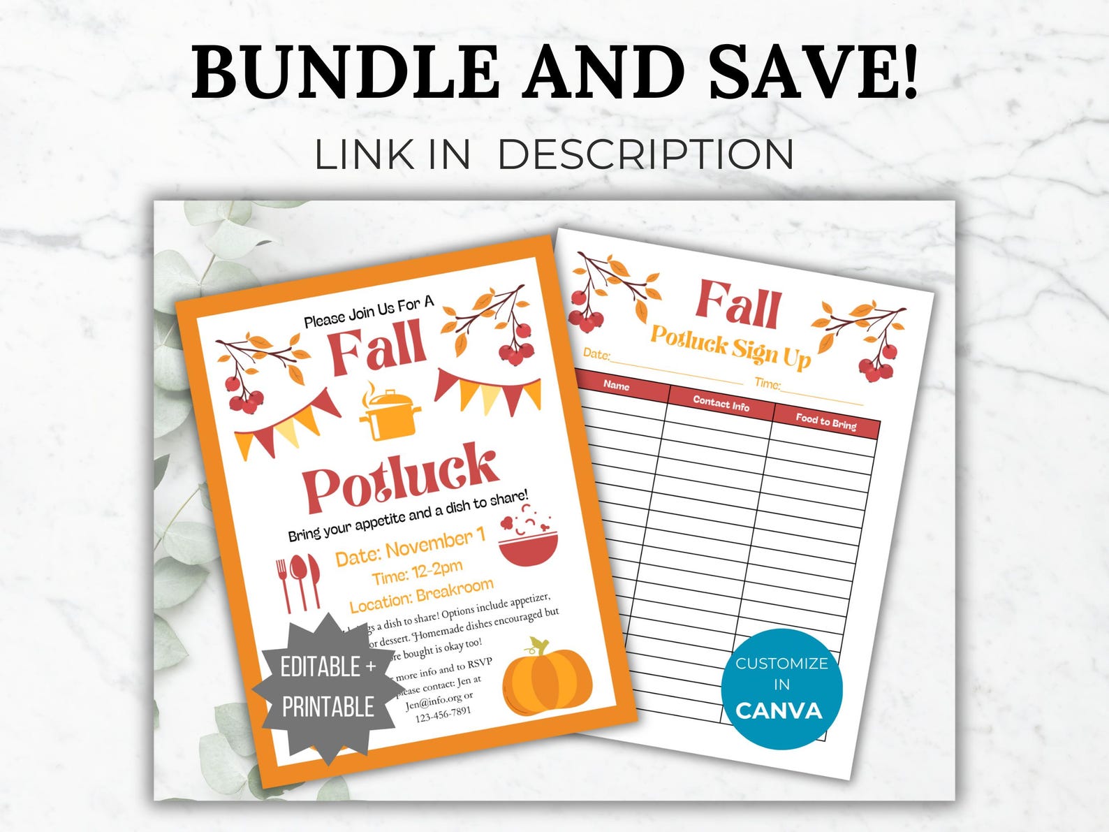 Fall Potluck Sign up Sheet Template Dinner Party Food Signup Flyer ...
