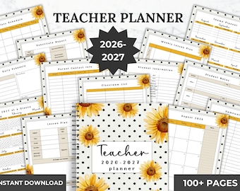 2026-2027 Teacher Planner Printable: Monthly, Weekly, Class Organization Planner School Calendar (Digital Download)