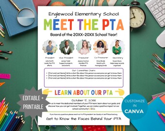 Meet the PTA Flyer Meet the PTO template Meet the pto Board handout Meet your pta members Editable pto flyer meet the team pta president