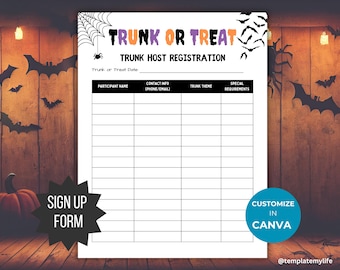 Trunk or Treat Flyer template PTO Host Registration Sign Up Sheet Halloween Party PTA flyer invite trick or treat signup form fall event